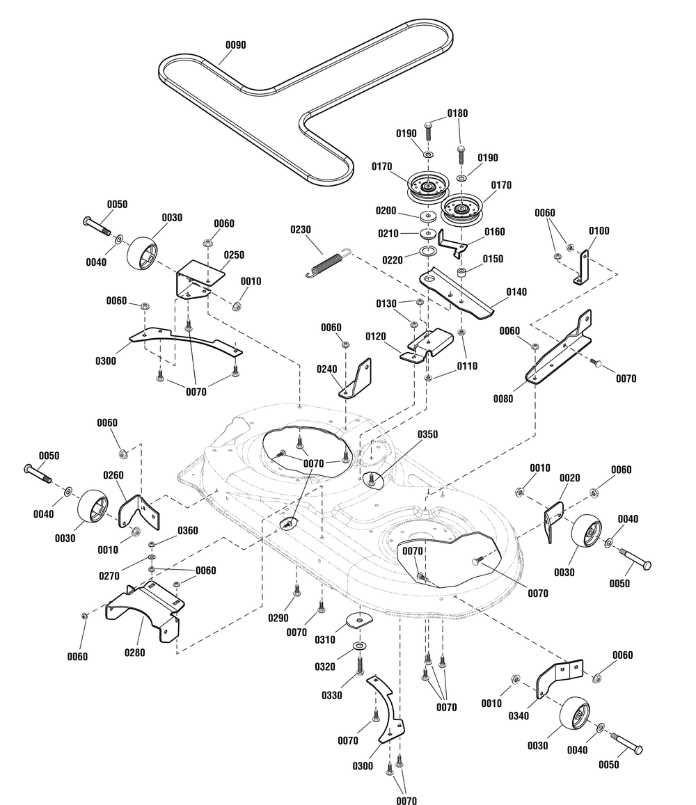 42" Mower Deck - Clutch And Support Group Diagram and Parts List for 2691041-01-EZT2042 2012 Briggs and Stratton Lawn Tractor Accessories